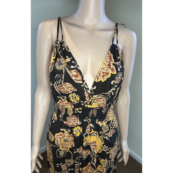 Patrons of Peace Maxi Dress M Brown Floral Boho Tie-Strap Plunge V-Neck Backless - Picture 6 of 14